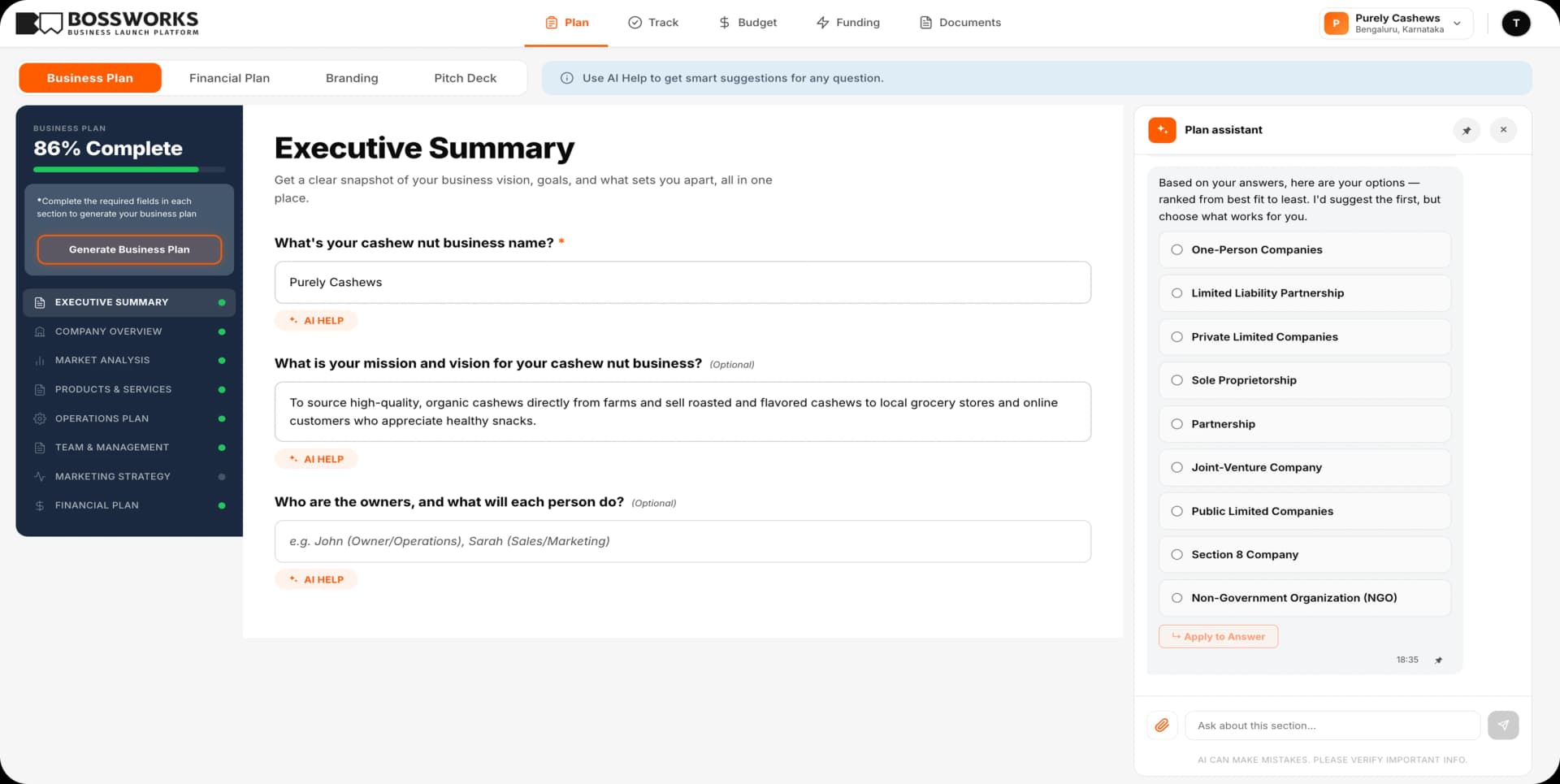 BossWorks business plan builder