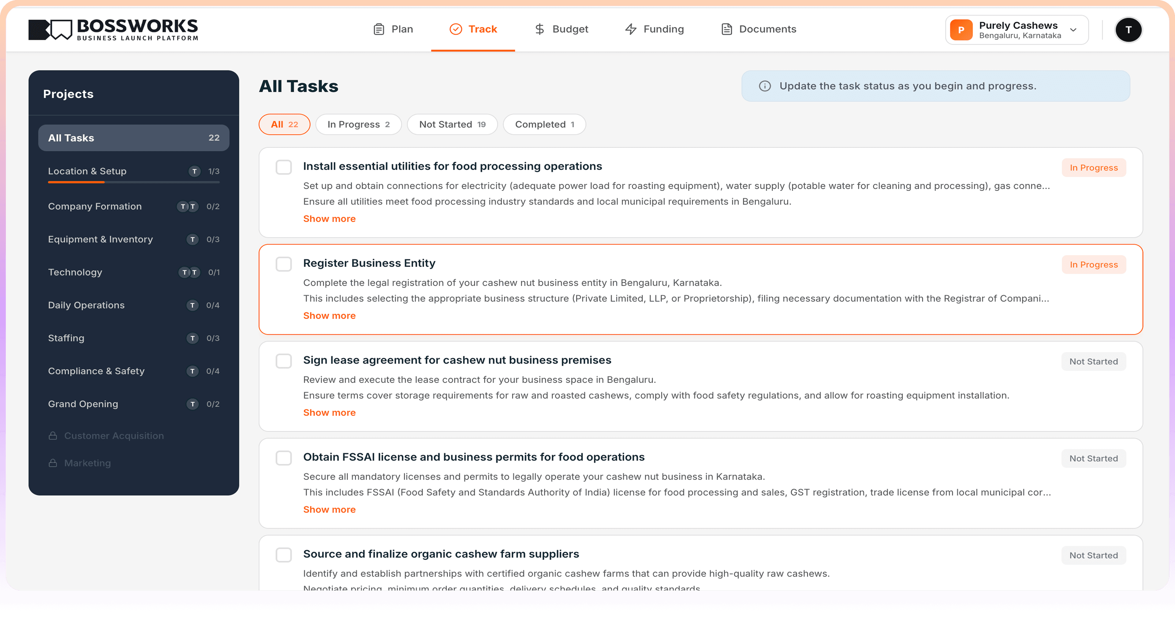 BossWorks task tracking dashboard